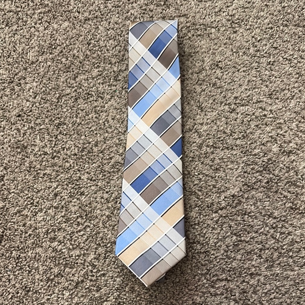 Men's Plaid Tie - Blue, Brown, and Cream